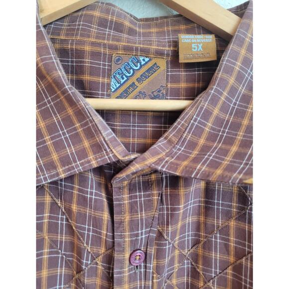 Mecca Mens Button-Up Collared Long Sleeve Shirt 5X Brown Plaid Windowpane Y2K - Picture 3 of 6